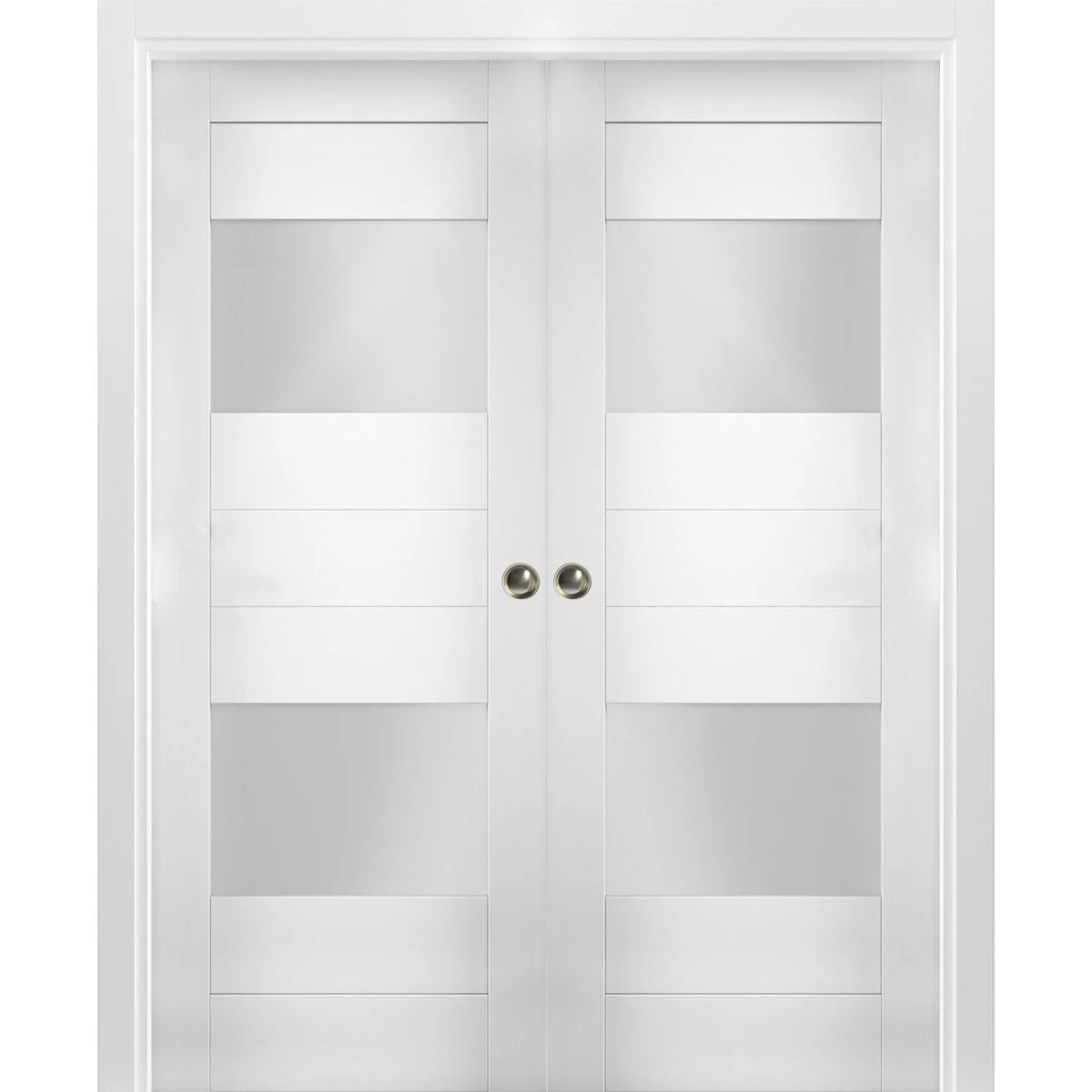 Sliding French Double Pocket Doors 36 x 96 inches Opaque Glass 2 Lites White Silk MDF Interior Doors F876746