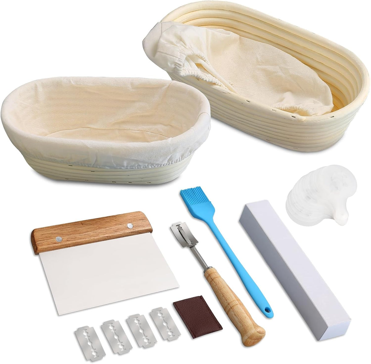 Set of 2 10 Inch Oval Cane Bread Proofing Baskets J3404