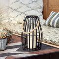 Black Slatted Metal LED Flameless Candle Lantern W85574