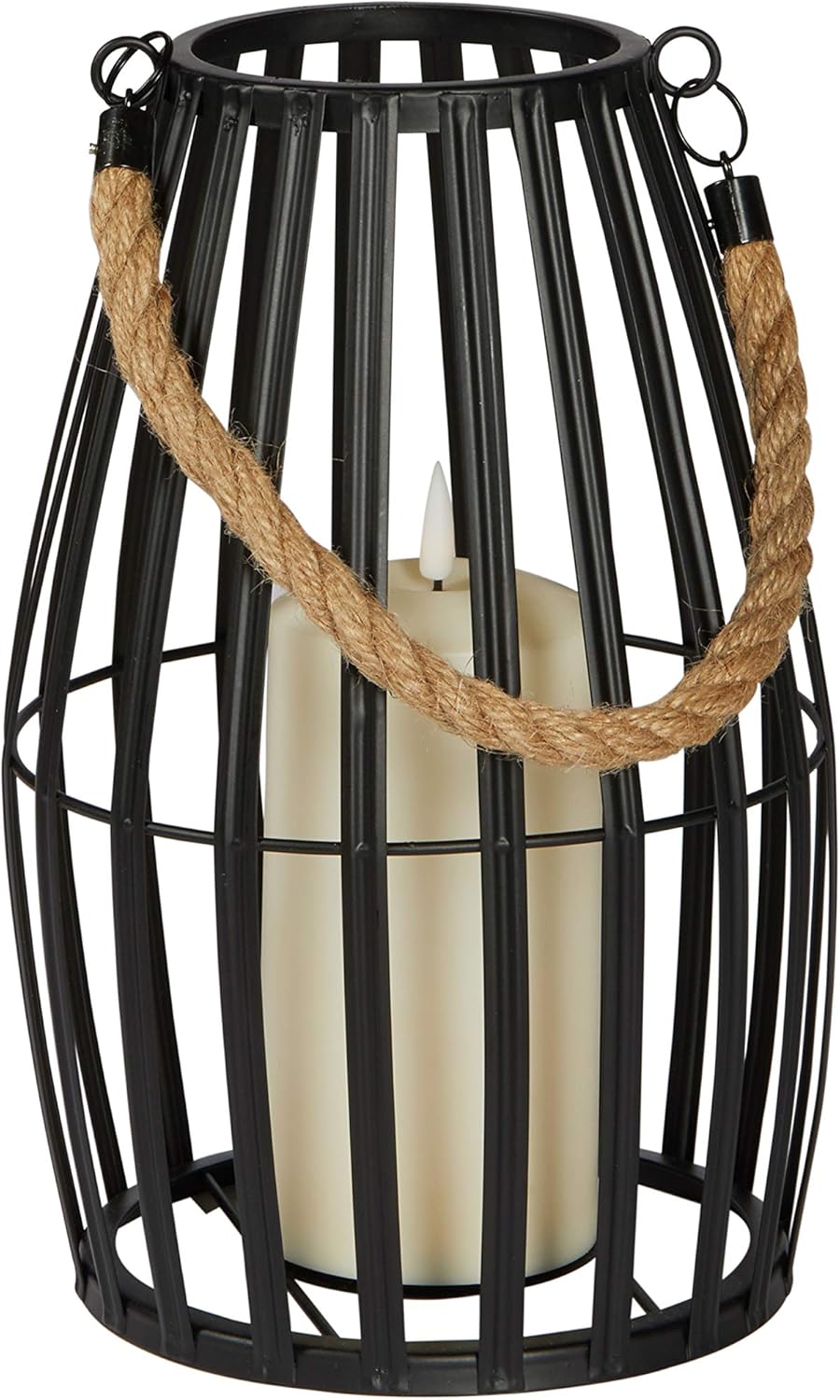 Black Slatted Metal LED Flameless Candle Lantern W85574