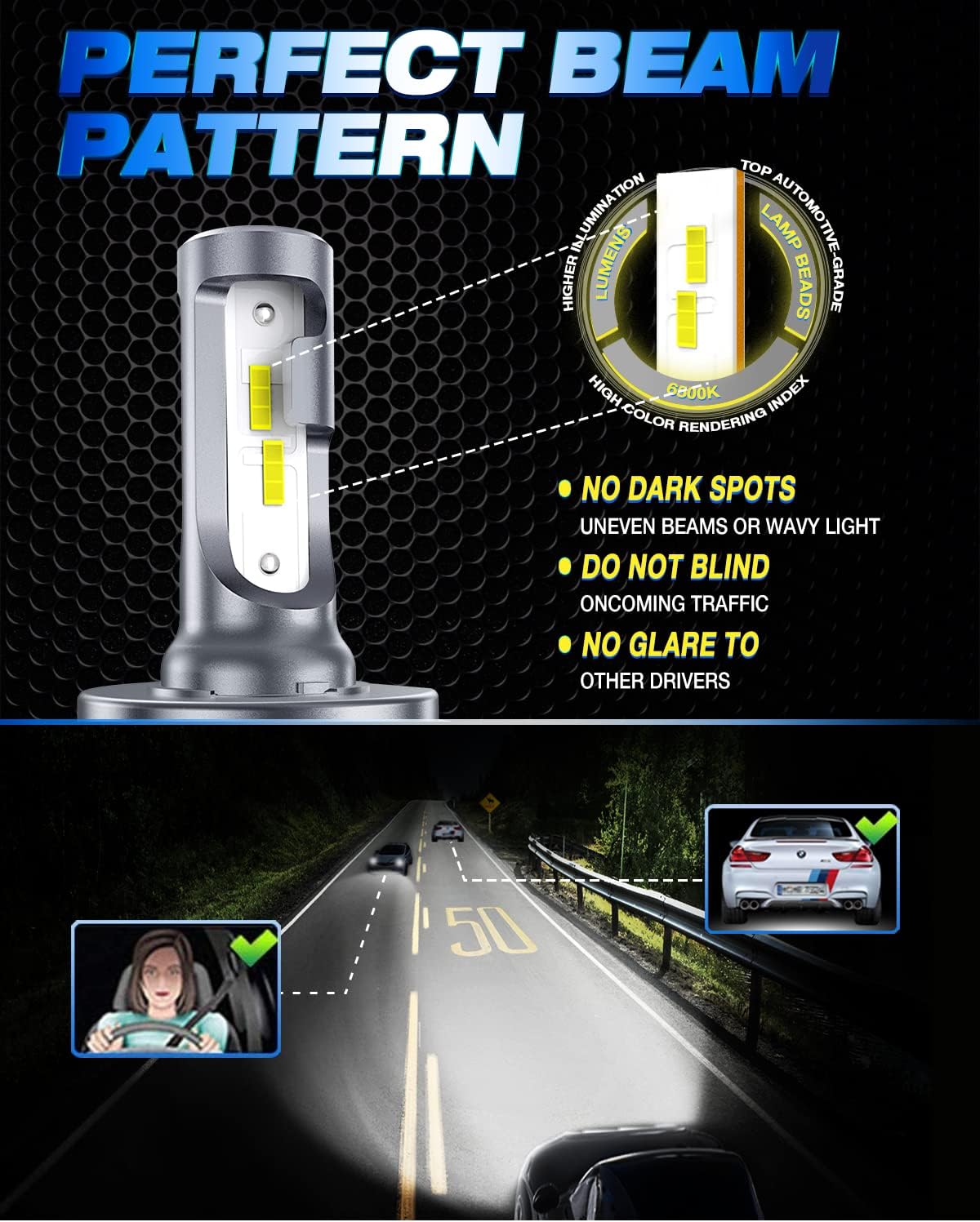 H4/9003 LED Headlight Bulbs, 16000LM, 6500K Cool White, Pack of 2 U310430