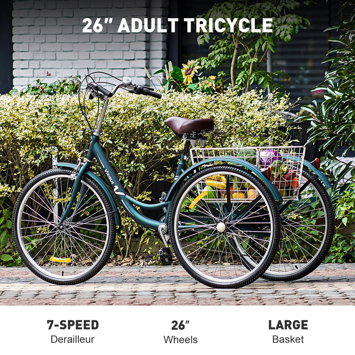 26 Inch 3 Wheel Bike with 7 Speeds & Basket R4889