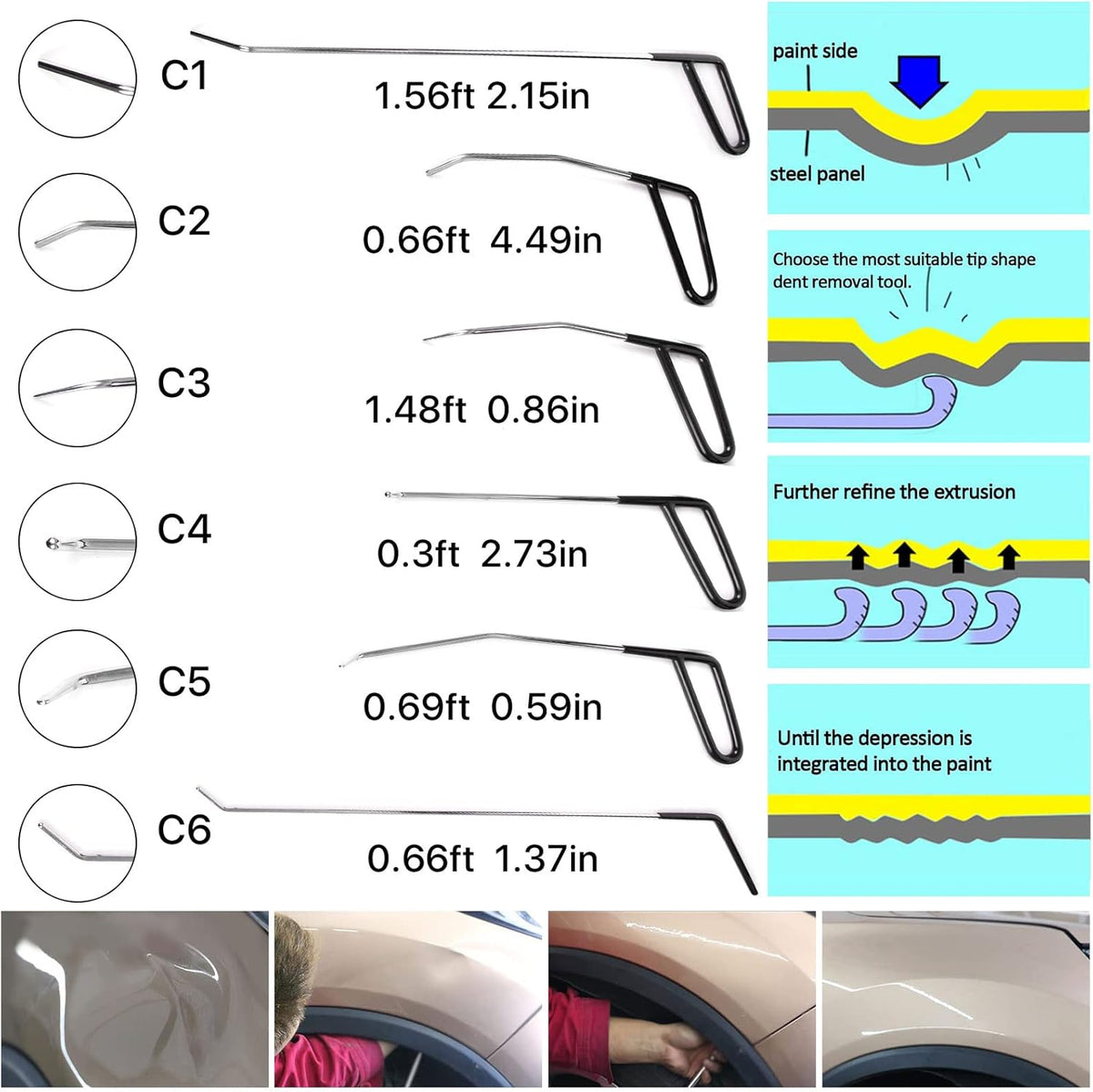 52pcs Paintless Dent Repair Kit with Repair Rods, Air Wedge Bag, Window Wedge, T-bar Dent Puller R8794