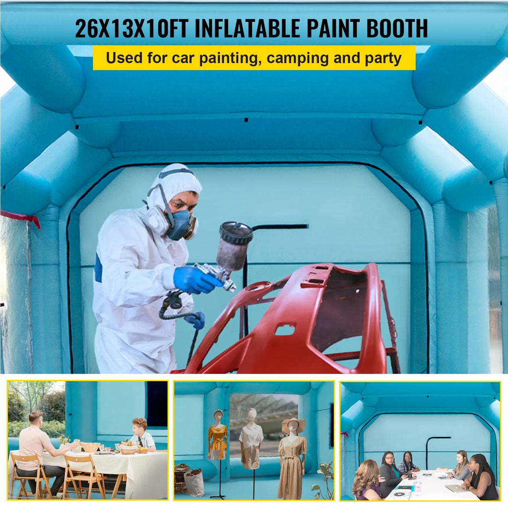Inflatable Spray Booth Car Paint Tent 26x13x10FT Filter System 2 Blowers X7362