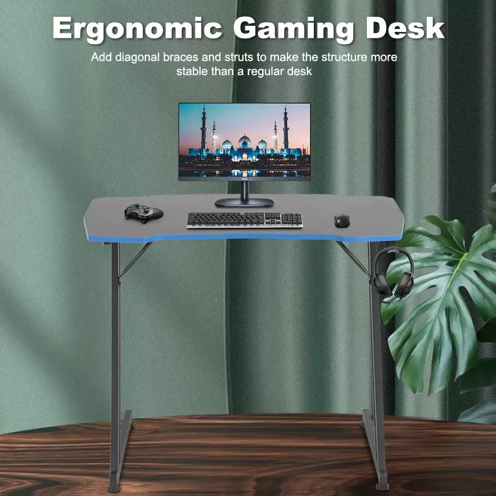 Blue Z Shaped Gaming Desk with Headphone Hook H78962