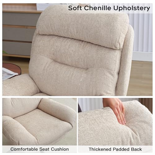 Beige Chenille Swivel Accent Chair with Ottoman Q731