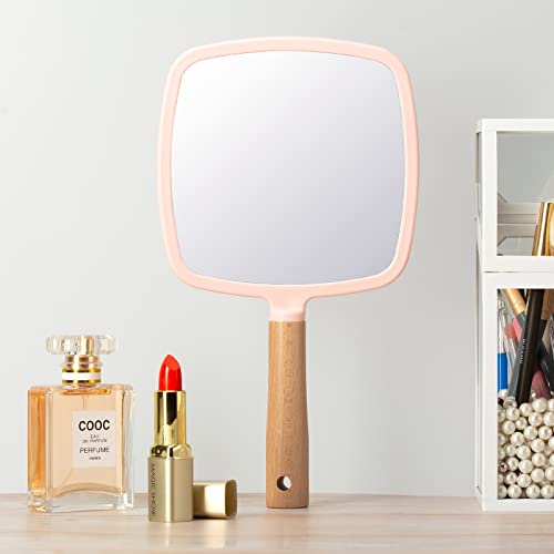 Hand Held Wood Mirror with Handle Q3701