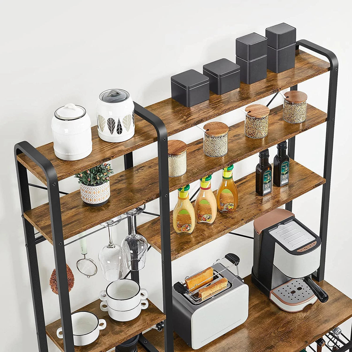 Wooden Kitchen Bakers Rack with Wine Rack and 12 Hooks I27315