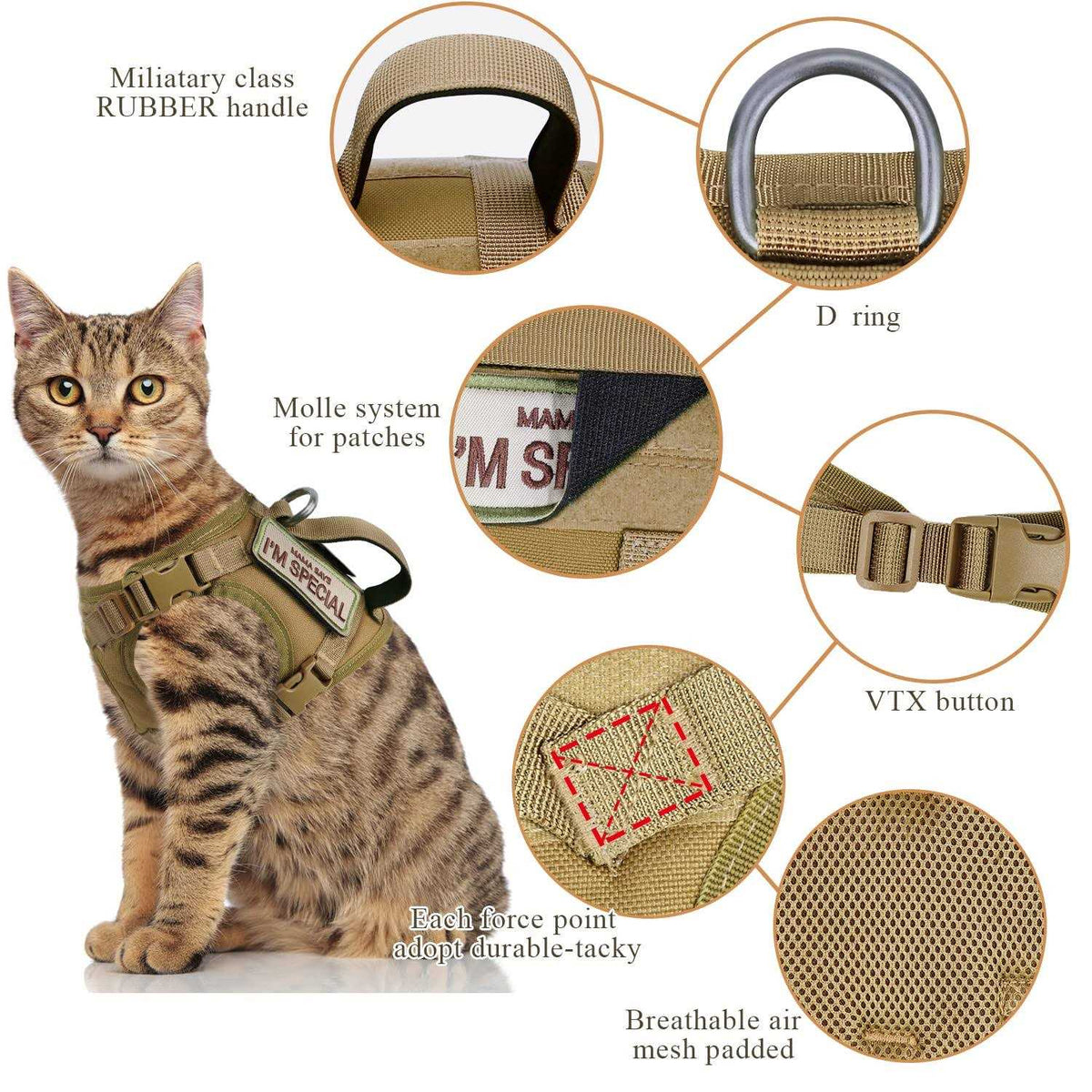 Tactical Cat Harness Soft Mesh Adjustable Pet Vest Harness Y4668
