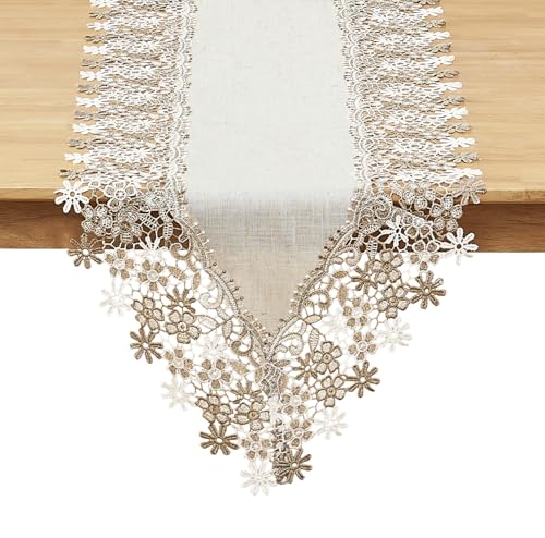 Beige Floral Lace Table Runner 120 inches L3552