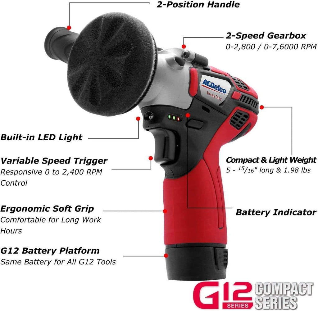 12V Cordless Li-ion Mini Polisher, Impact & Ratchet Wrench Combo Tool Kit with 2 Batteries V473677