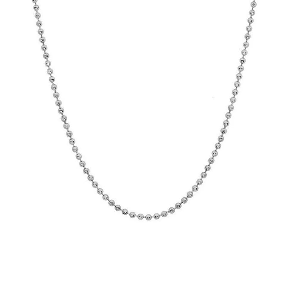 14k Solid White Gold Diamond-Cut Bead Chain Necklace, 20 Inches G4077