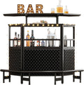 Black 4 Tier Bar Cabinet with Stemware Rack Z112