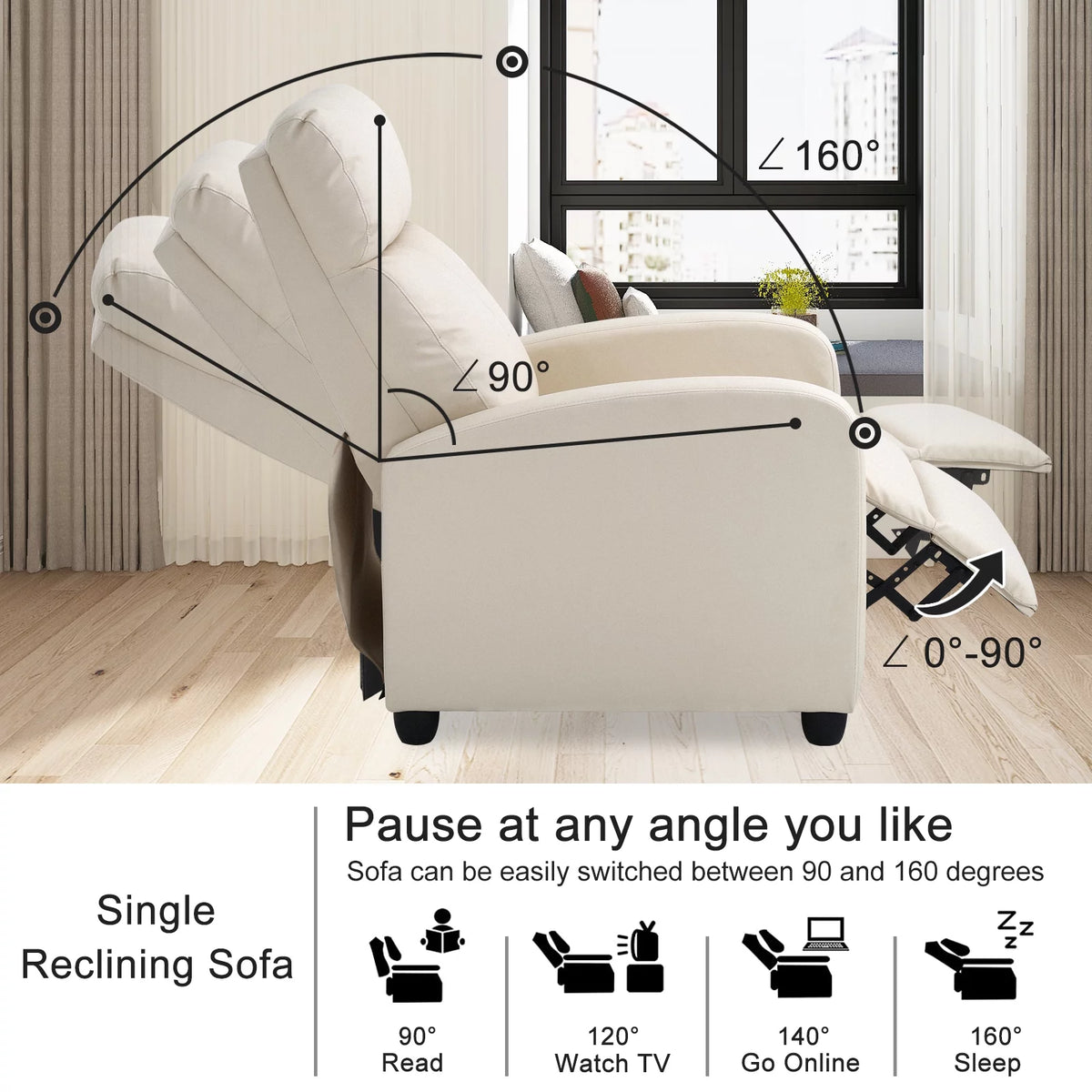 Fabric Beige Recliner Chair P86402