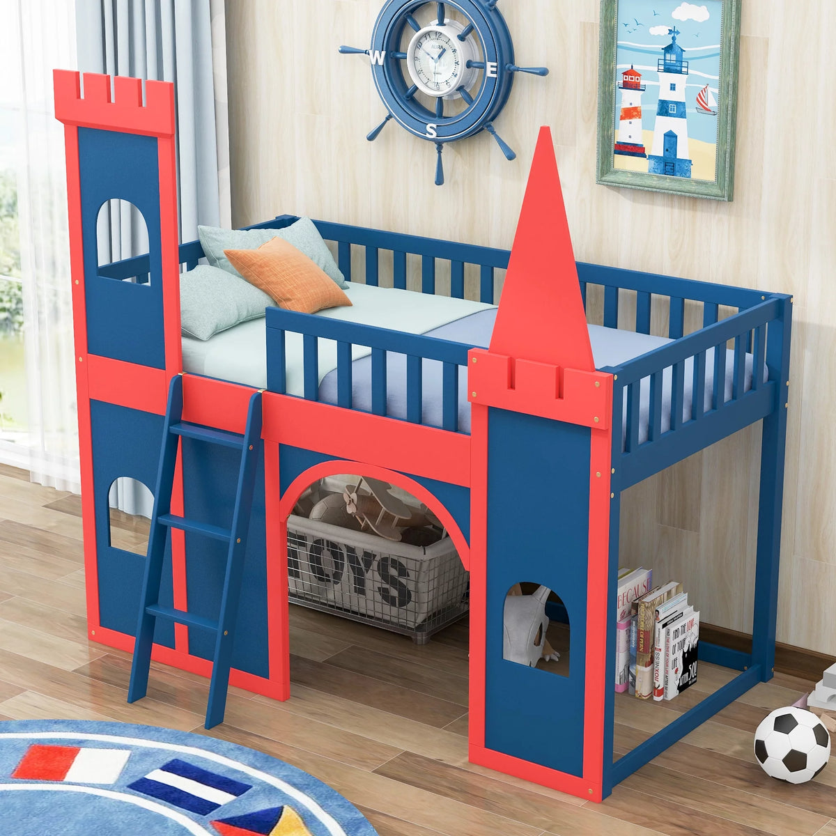 Twin Size Castle Shaped Loft Bed with Underbed Storage M21584