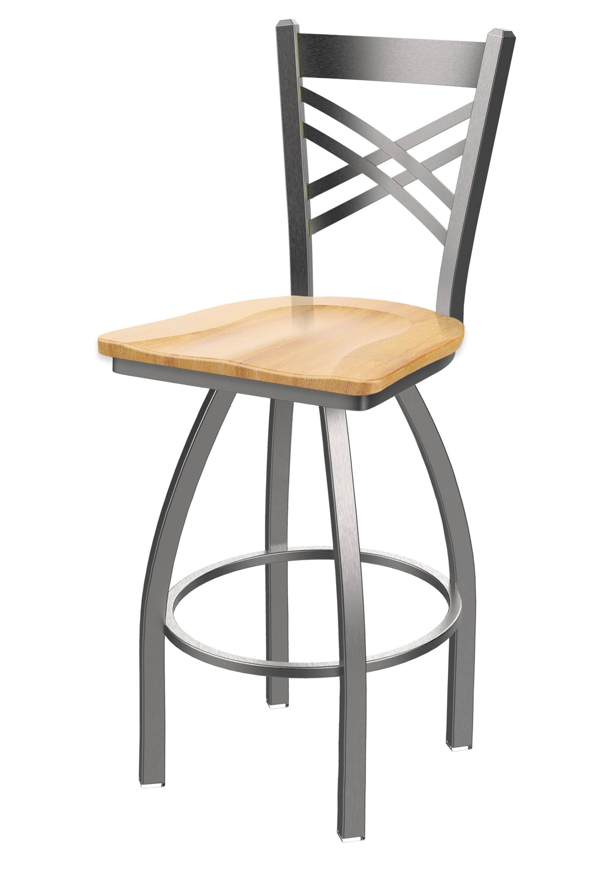Swivel Counter Stool with Stainless Finish and Natural Maple Seat R682506