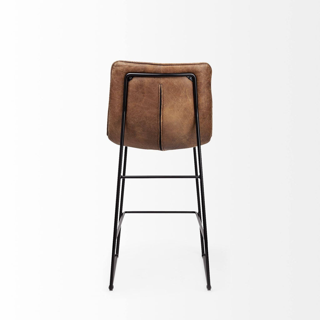 Brown Leather Seat Black Metal Frame Stool S660408