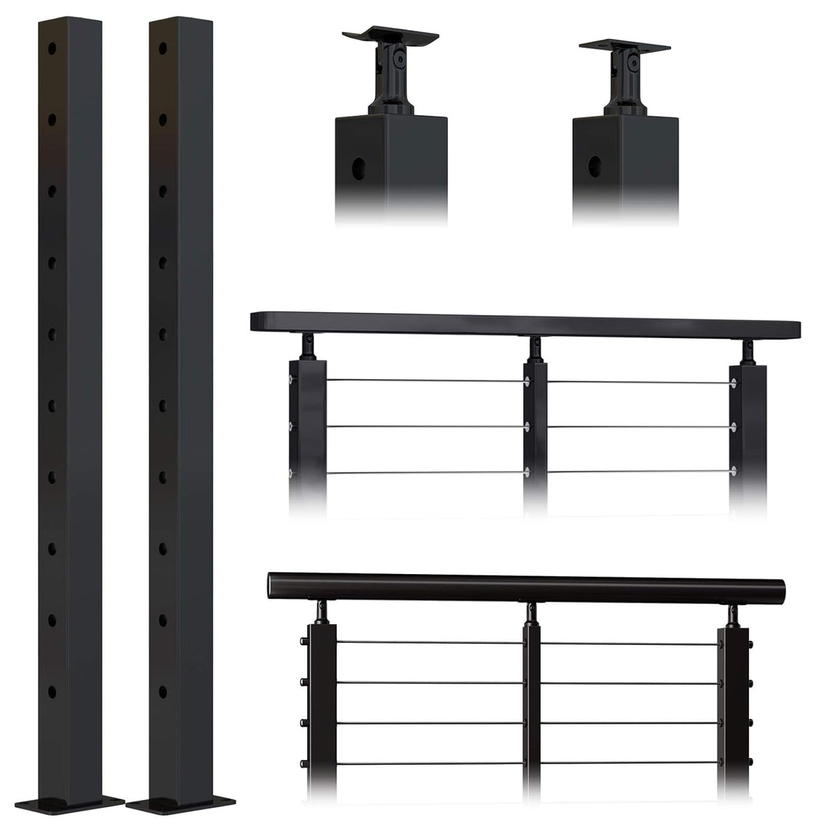 2 Pack 36x2x2 304 Stainless Steel Black Cable Railing Post F67374
