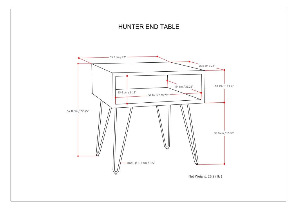 Solid Mango Wood and Metal 22 inch Wide Square End Side Table H654