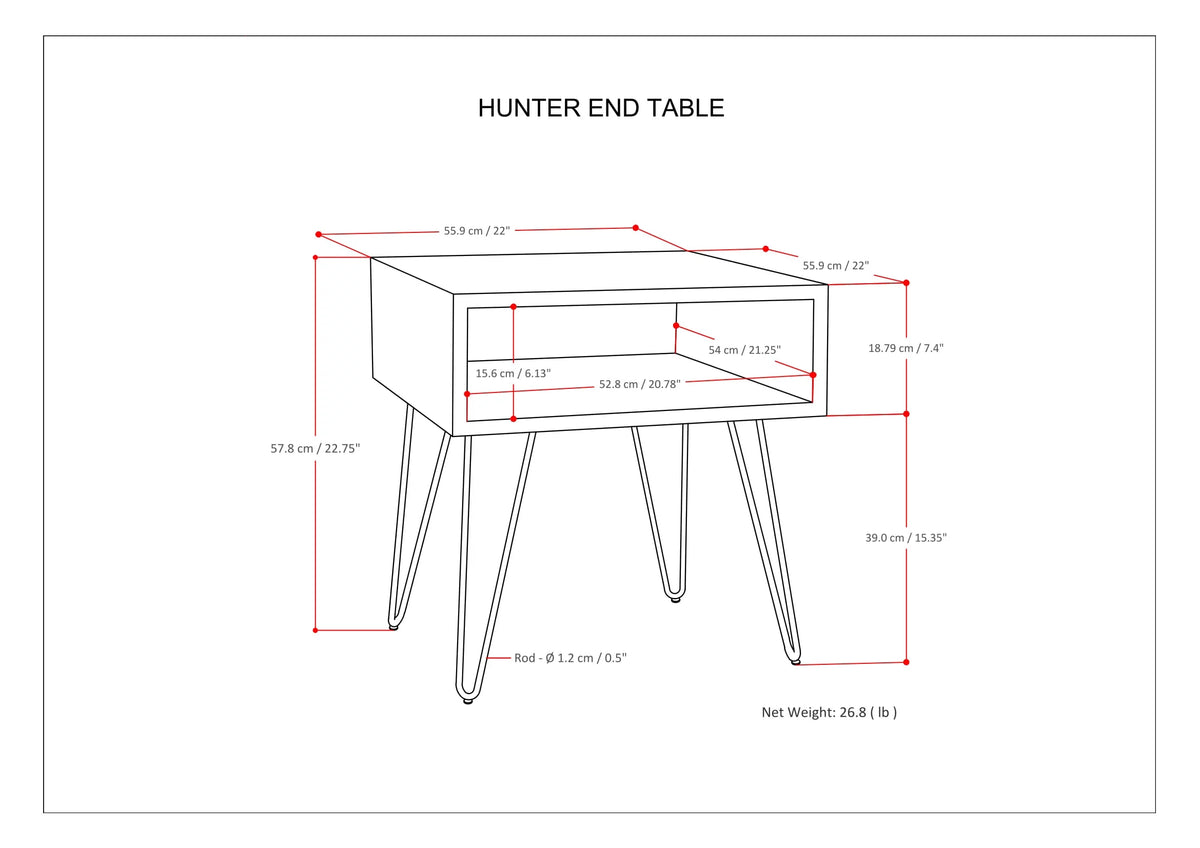 Solid Mango Wood and Metal 22 inch Wide Square End Side Table H654
