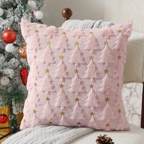 Dark Green Christmas Tree Pillow Covers 18 x 18 inch Set of 2 Plush Faux Fur B209948
