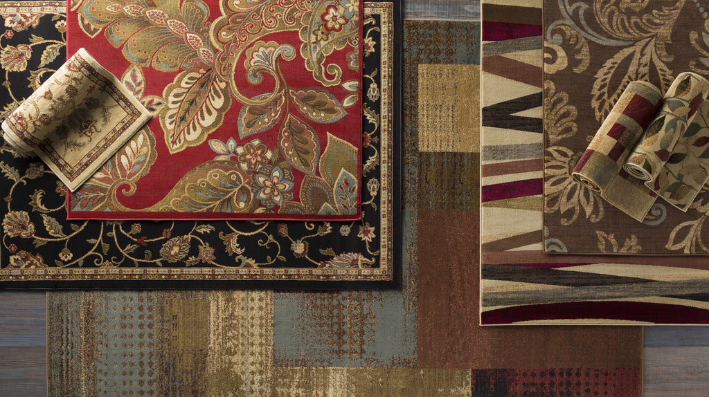 Black Beige Orange Area Rug I584326