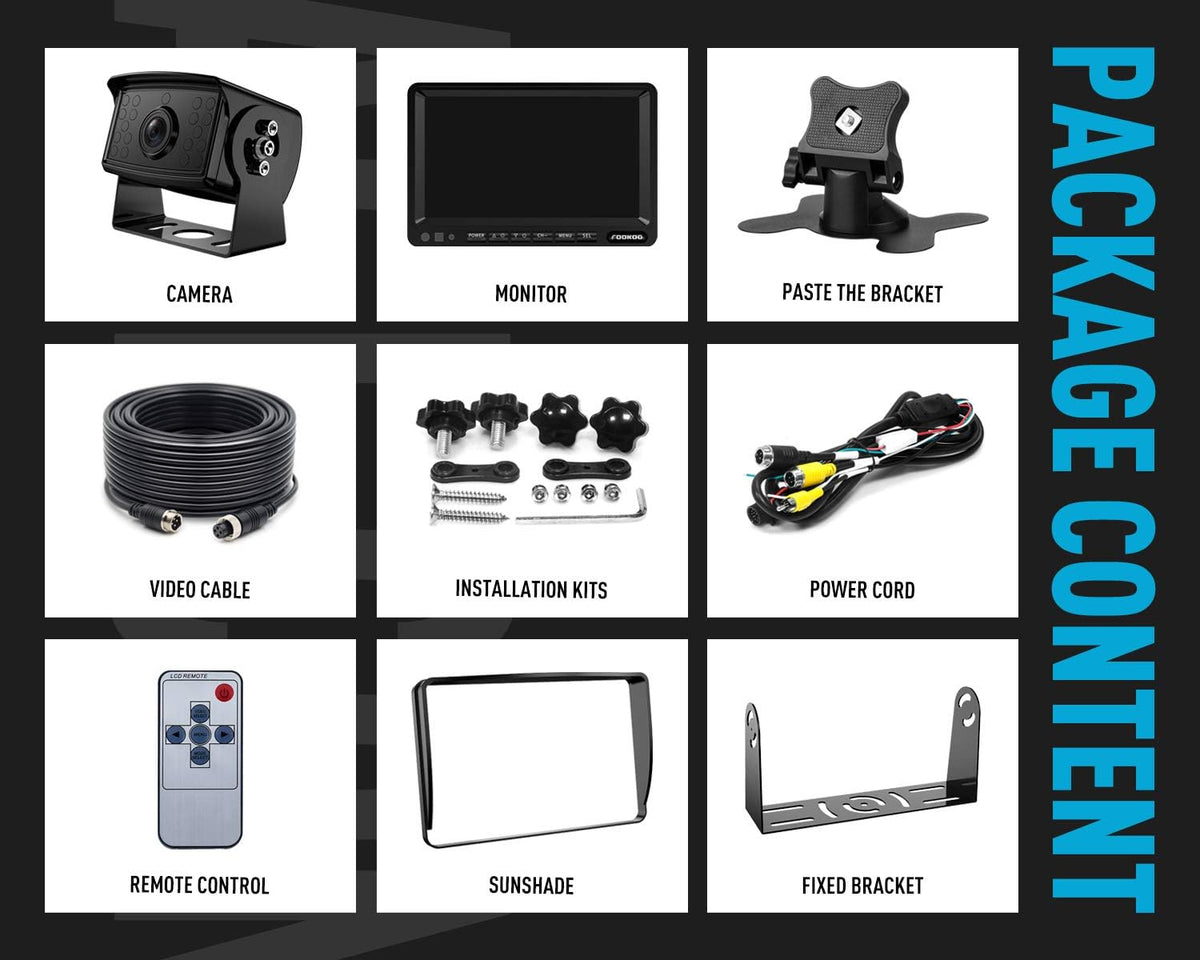 HD Backup Camera System Kit, 7" 1080P Reversing Monitor, IP69 Waterproof Rear View Camera J97838