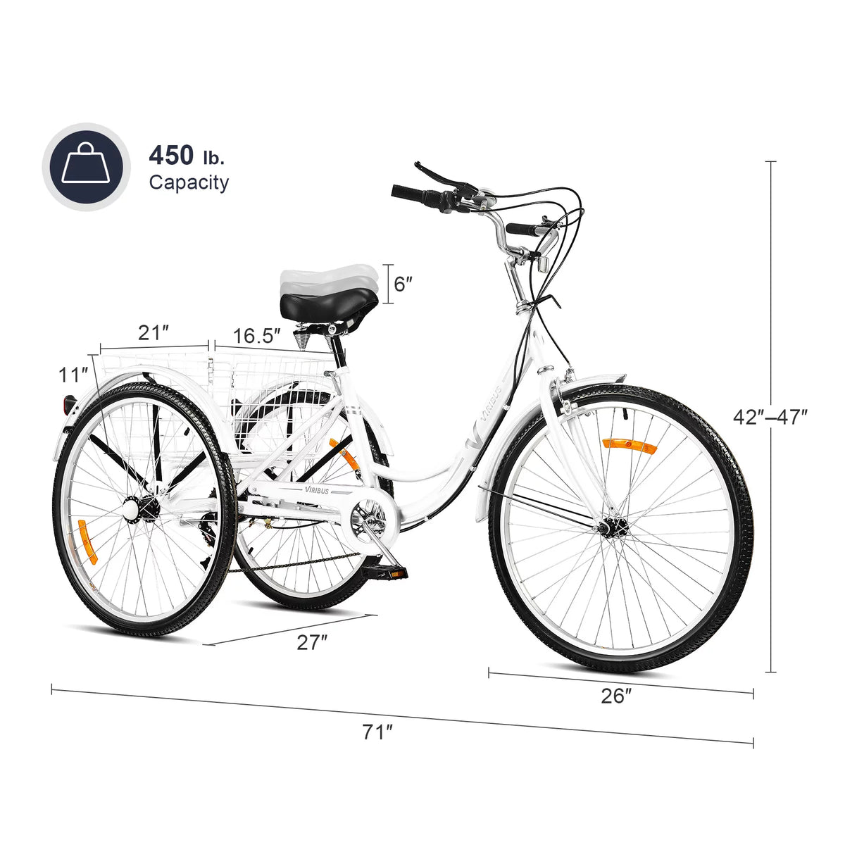 26 Inch 3 Wheel Bike with 7 Speeds & Basket R4889