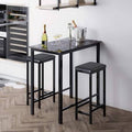 3-Piece Pub Bar Table Set with 2 Stools, Faux Marble Top, Black & Brown I18782