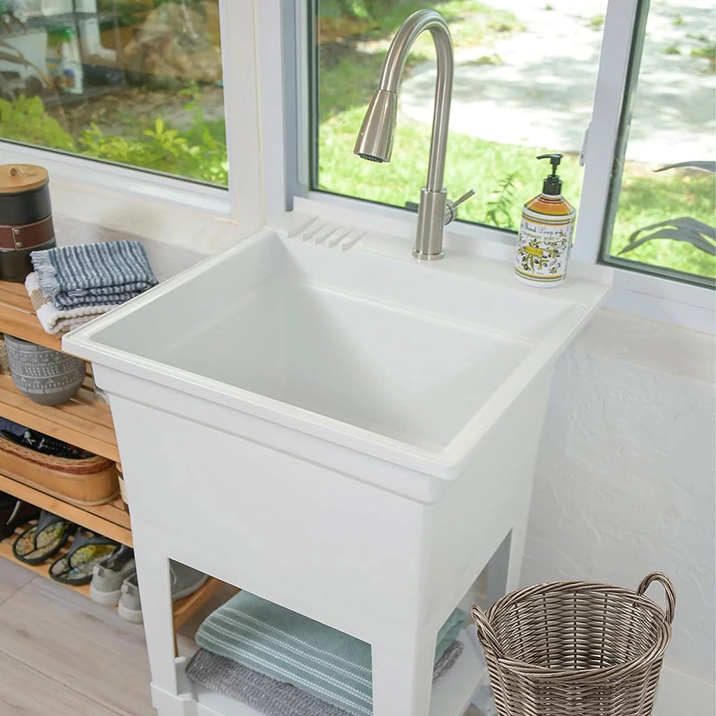 White 24" Freestanding Plastic Utility Sink R881478