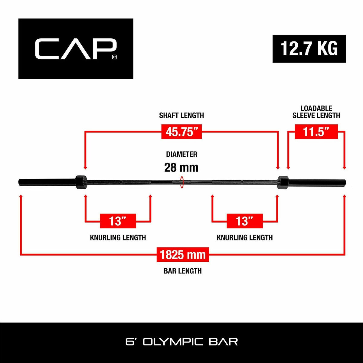 Black 6 ft Olympic Weight Bar L460305