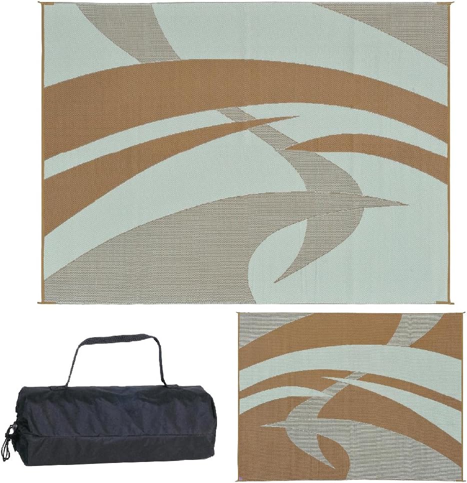 Reversible Outdoor Camping Mat, Brown/Beige, 9-Feet x 12-Feet Q12716