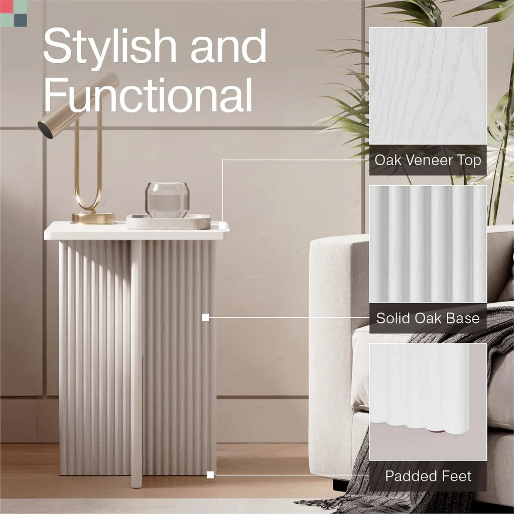 Fluted Accent Side Table with Solid Oak Base J754068