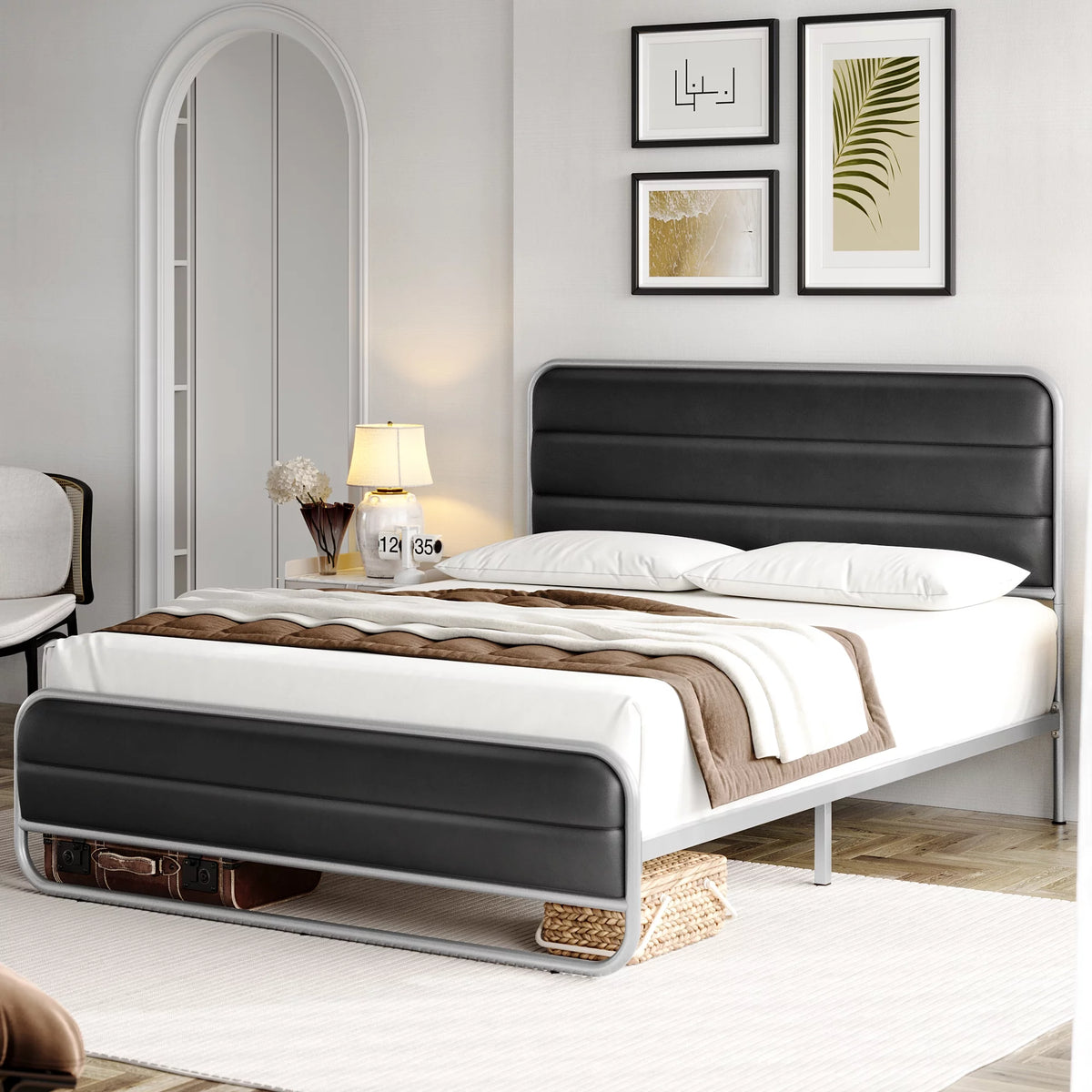 Full Bed Frame with PU Leather Upholstered Headboard T951241