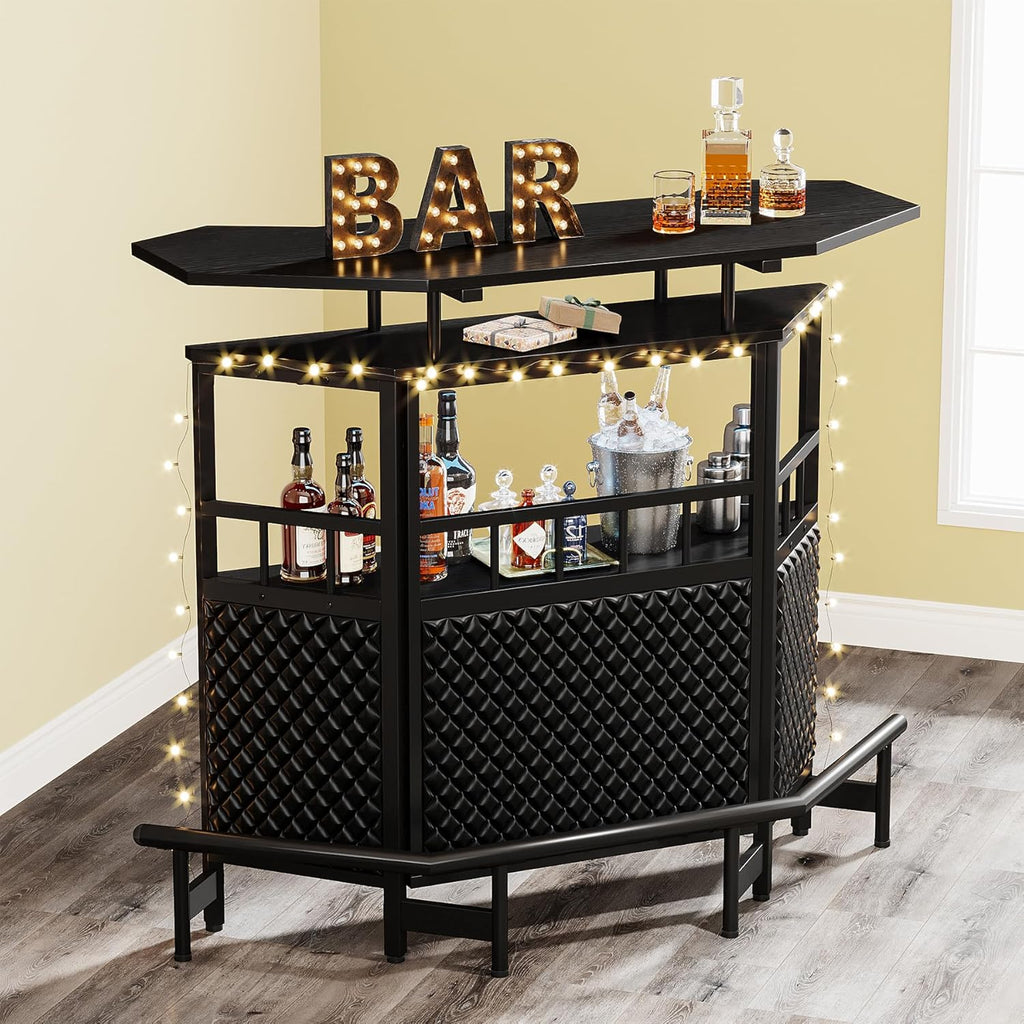 Black 4 Tier Bar Cabinet with Stemware Rack Z112
