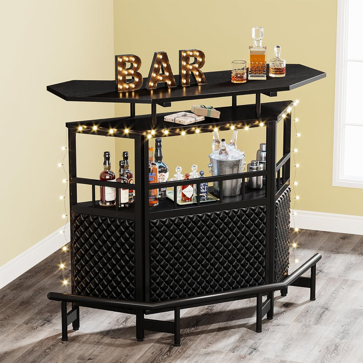 Black 4 Tier Bar Cabinet with Stemware Rack Z112