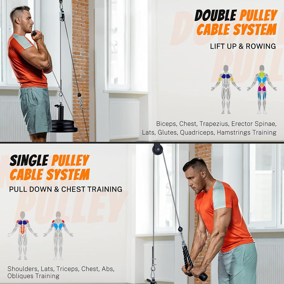 2 Weight Cable Pulley System for Home Gym I4627