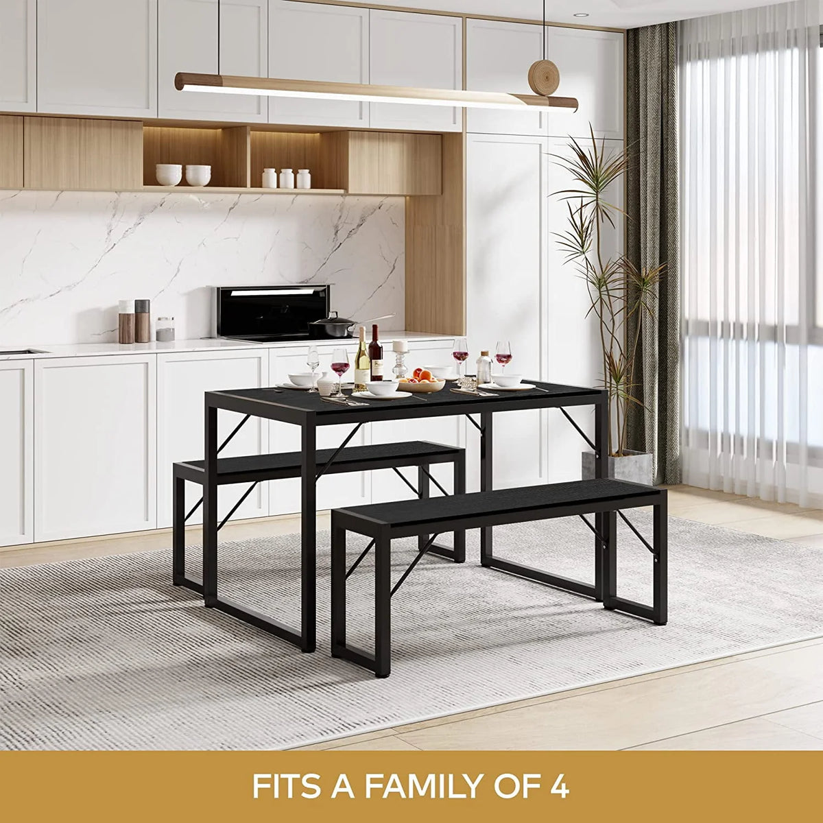 Black Modern Dining Table and Chairs for 4 F344489