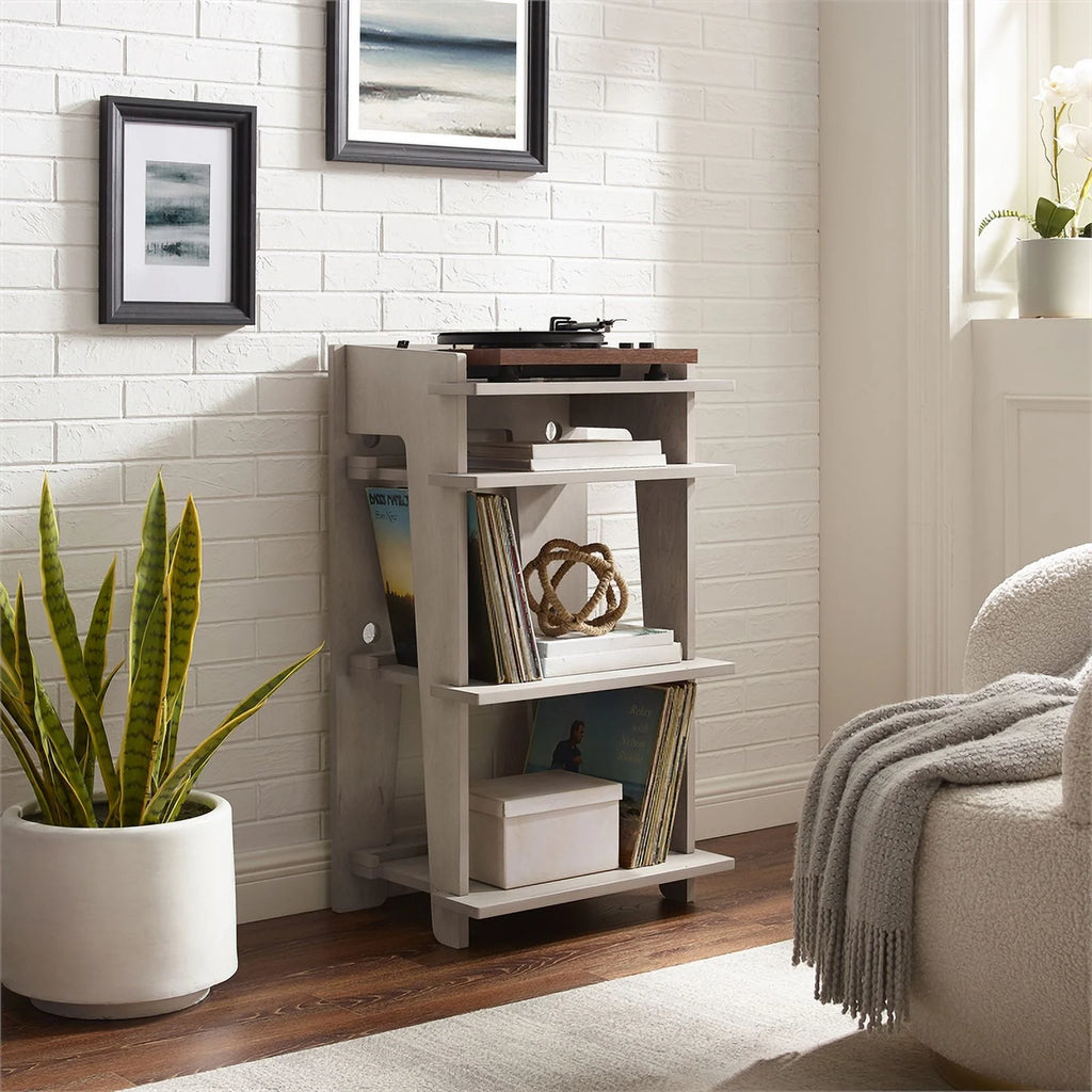 Gray MDF Wood and Birch Veneer Turntable Stand H495