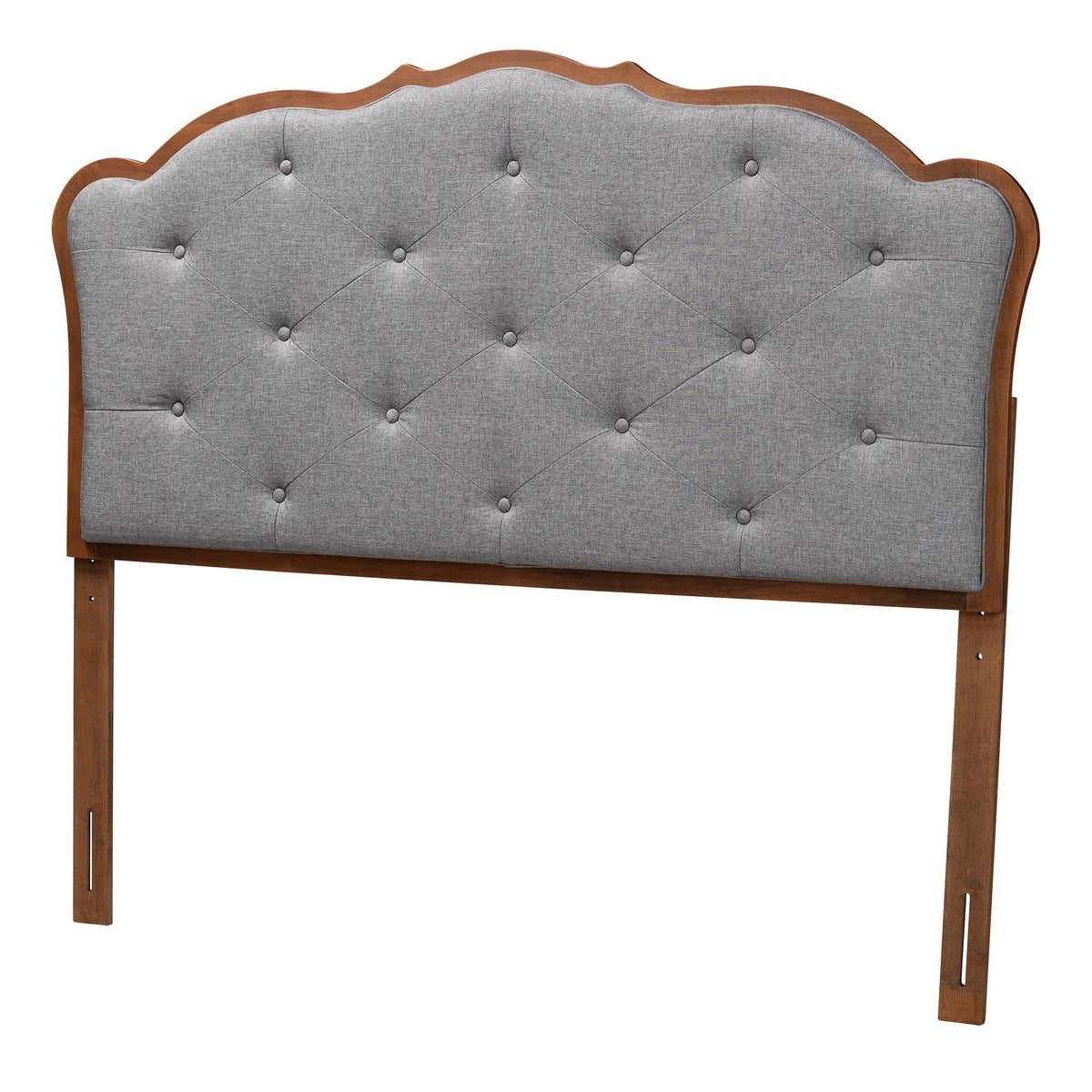 Grey Fabric and Walnut Brown Wood King Size Headboard X17701