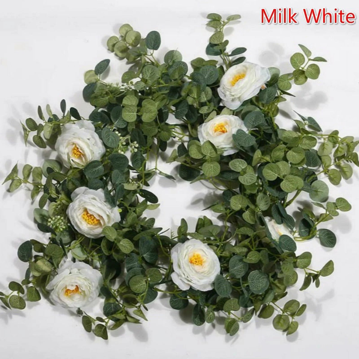2PCS 1.8M Artificial Eucalyptus Garland with Champagne Roses T58369