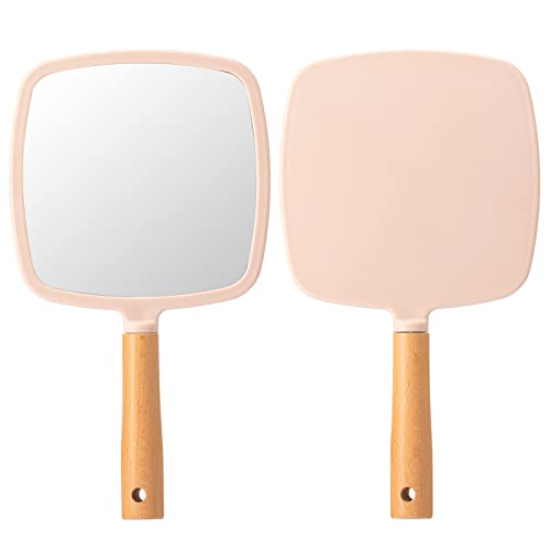 Hand Held Wood Mirror with Handle Q3701