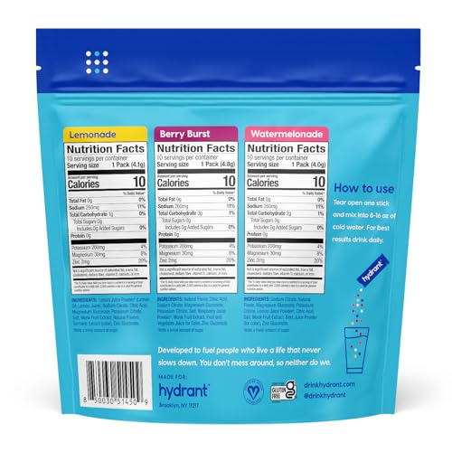 Hydration Electrolyte Powder Stick Packets Lemonade 30 Count V654978
