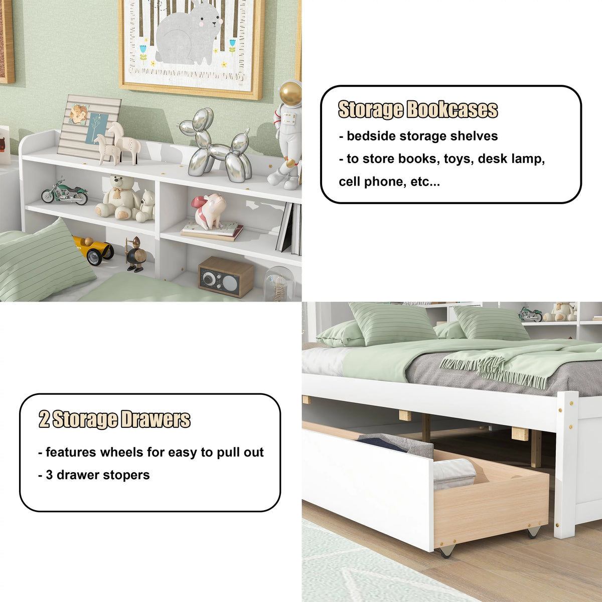 Full Size Platform Bed with Bookcases and Drawers Gray S84246