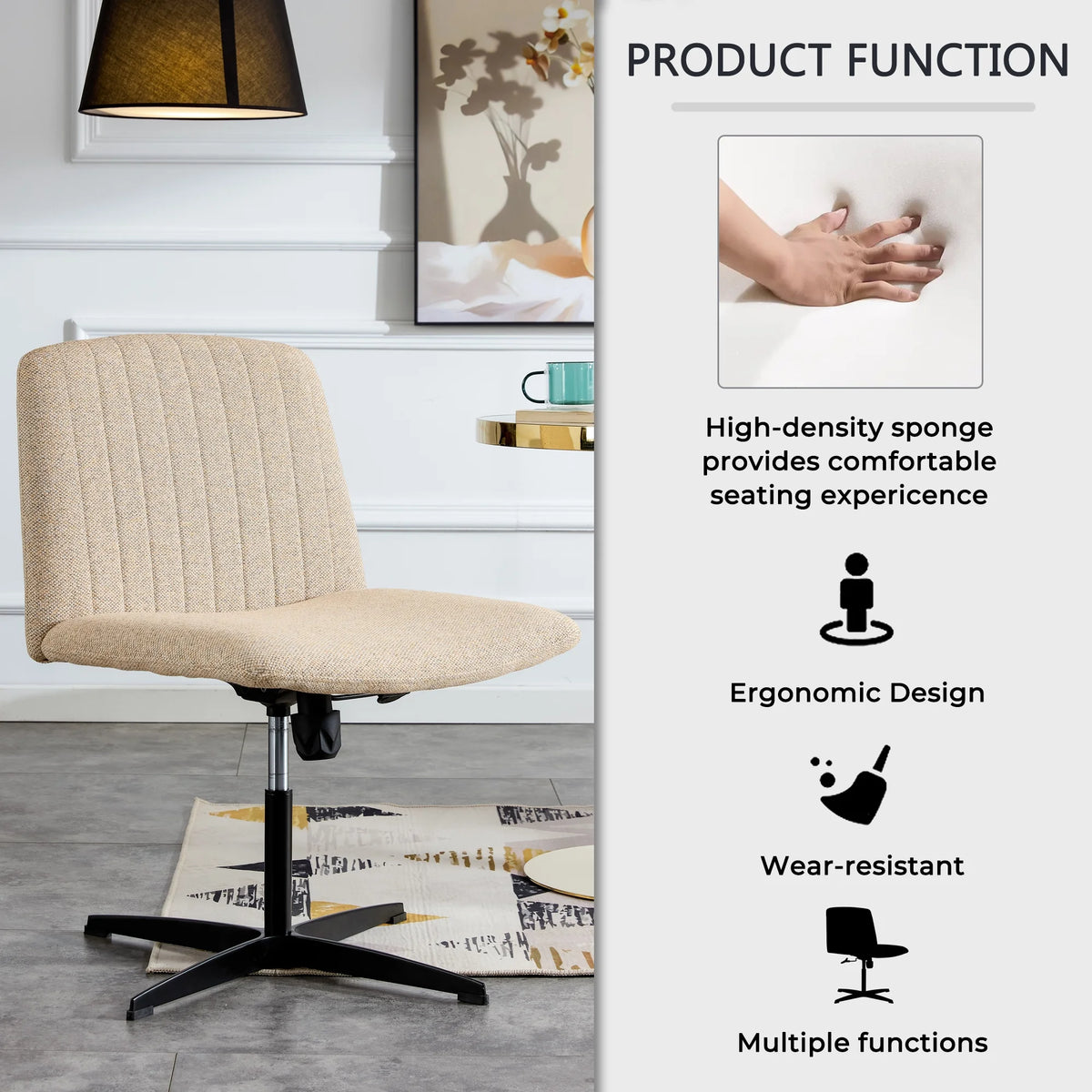 Adjustable Swivel Home Office Computer Chair with Cushion & Black Foot H6947