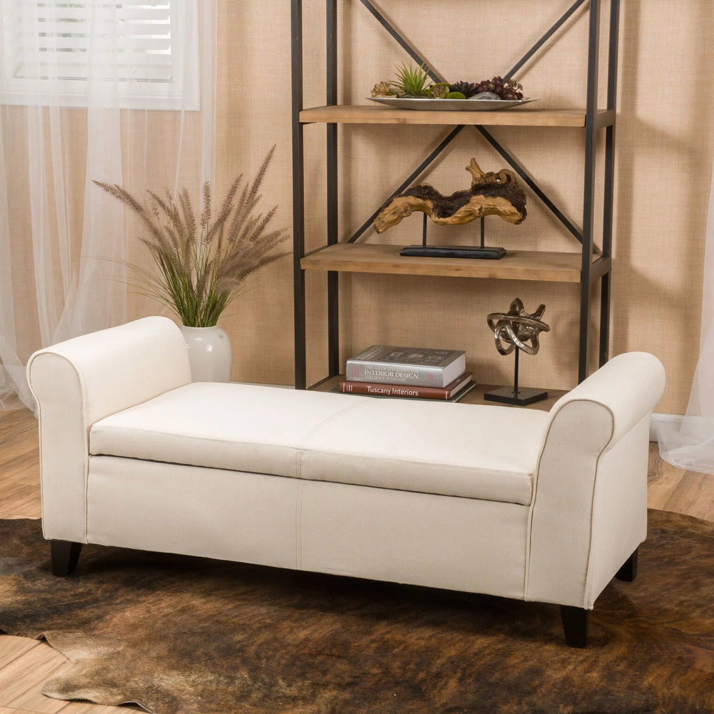 Beige Fabric Upholstered Storage Ottoman Bench J572942
