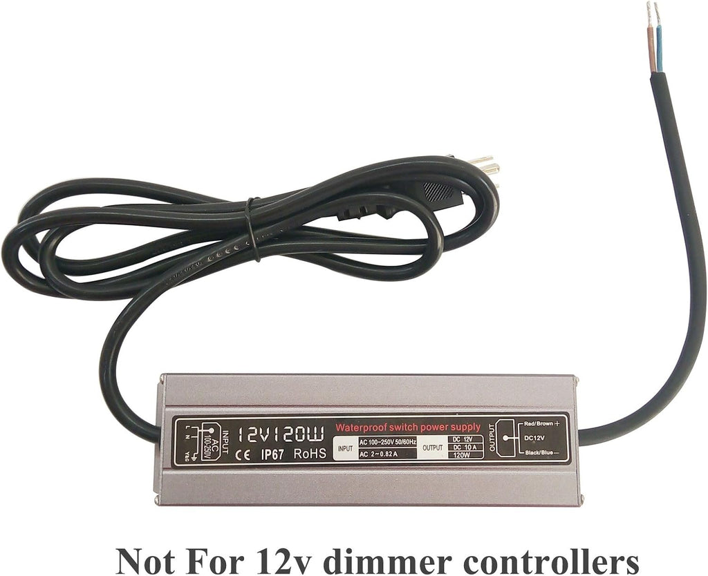 200W Waterproof Power Supply Transformer, 110-130V AC to 12V DC Output 16.7A Adapter with 3 Feet Cable N4881