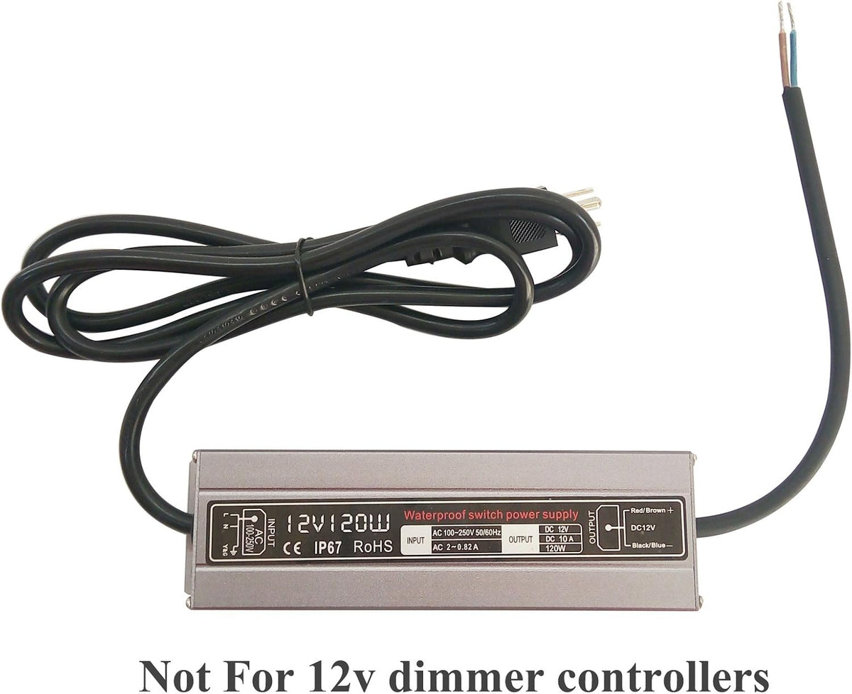 200W Waterproof Power Supply Transformer, 110-130V AC to 12V DC Output 16.7A Adapter with 3 Feet Cable N4881