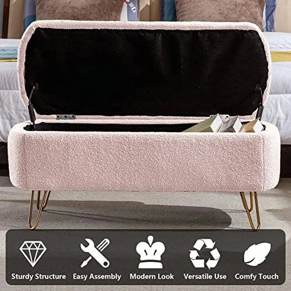 Cream White Boucle Ottoman Bench L621