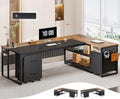71" Reversible L Shaped Desk with File Cabinet & Power Outlets R746